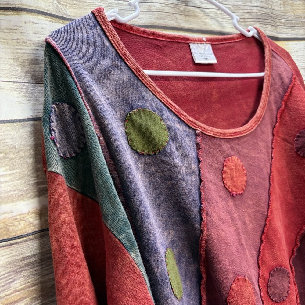 Greater Good Patchwork Boho Top 3XL  Colorful Rainbow‎ Artsy Hippie Raw Edge - Picture 7 of 8